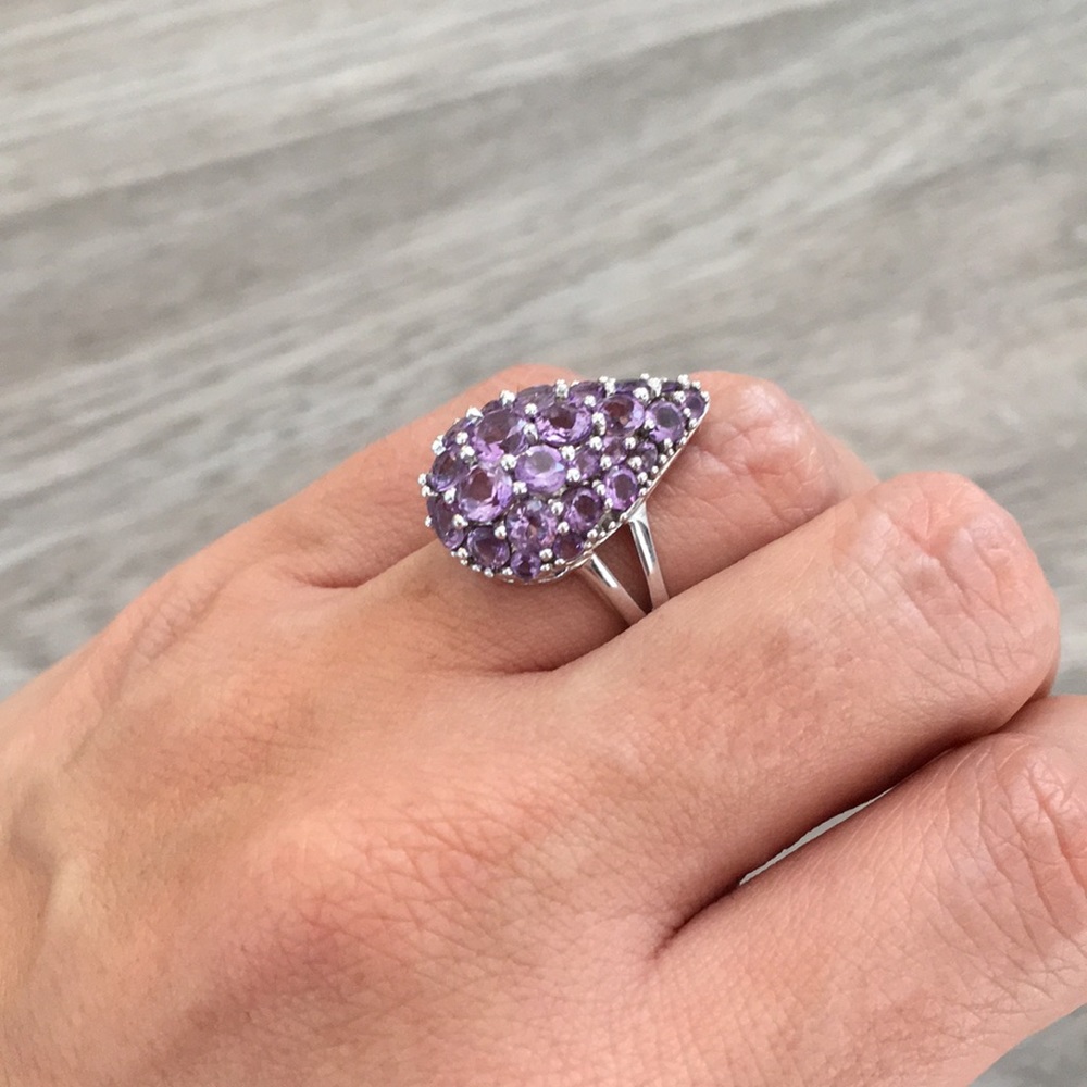 Teardrop sterling silver and purple Kunzite ring